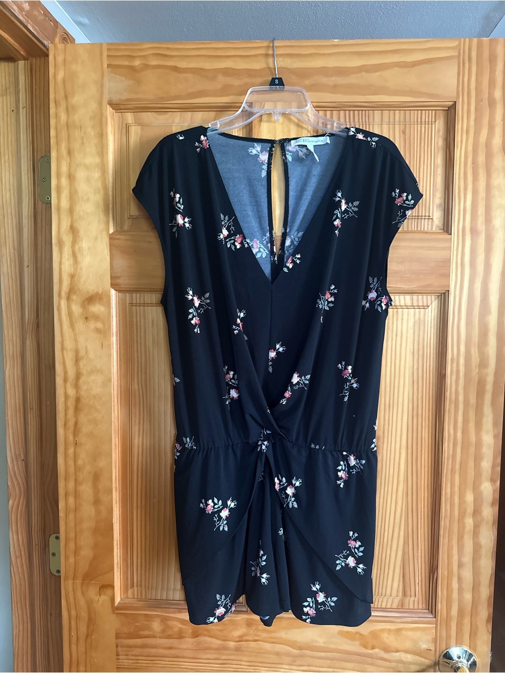 BCBGeneration Black Floral Twist-Front Mini Dress
